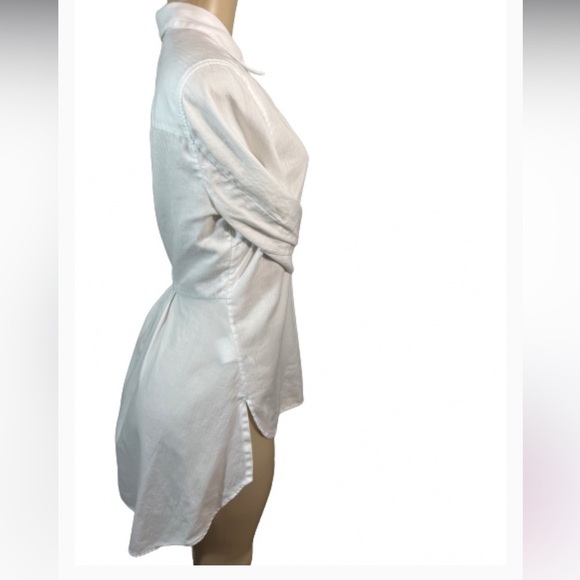 BCBGMaxAzria White high low Button up Top Blouse adjustable long sleeves - Picture 6 of 11